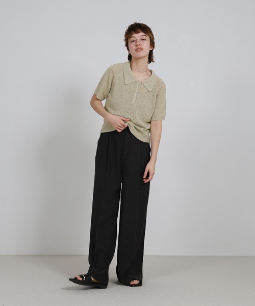 select MOCA(セレクトモカ)の「ポロニットハーフスリーブトップス(ニット/セーター・レディース・アイボリー/ブラック/ブルー/ブラウン/ベージュ・FREE)」の17枚目の写真