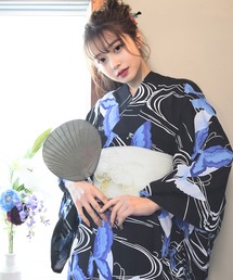 【簡単着付け 兵児帯ゆかた4点セット】浴衣・兵児帯・腰紐2本《儚夏浴衣》