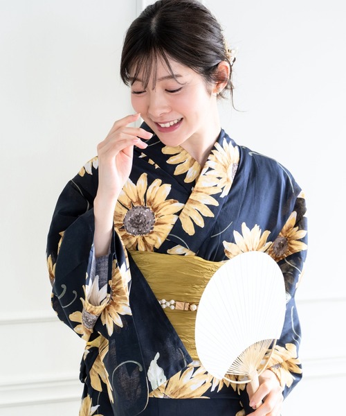 CELEN（セレン）の「【簡単着付け 兵児帯ゆかた4点セット】浴衣・兵児帯・腰紐2本《儚夏浴衣》（浴衣・レディース・ネイビー系1/ホワイト系/ブラック系1/イエロー系/ブラック系2/ネイビー系2/ピンク系/ブルー系・FREE）」の15枚目の写真