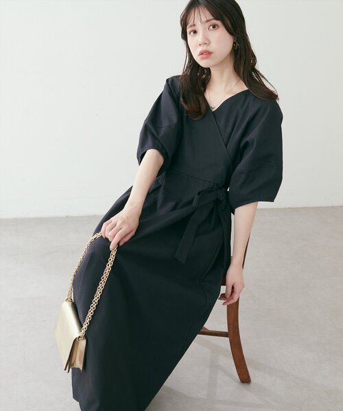 natural couture（ナチュラルクチュール）の「カシュクールランタンワンピース（ワンピース・レディース・ピンク/グリーン/オレンジ/ブラック・FREE/LARGE）」の6枚目の写真