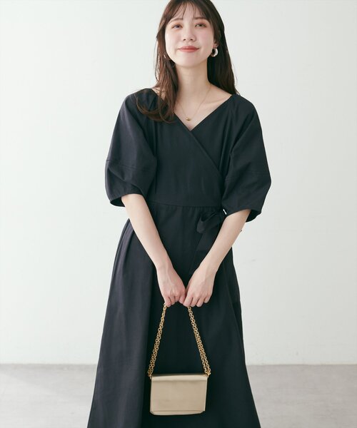natural couture（ナチュラルクチュール）の「カシュクールランタンワンピース（ワンピース・レディース・ピンク/グリーン/オレンジ/ブラック・FREE/LARGE）」の7枚目の写真