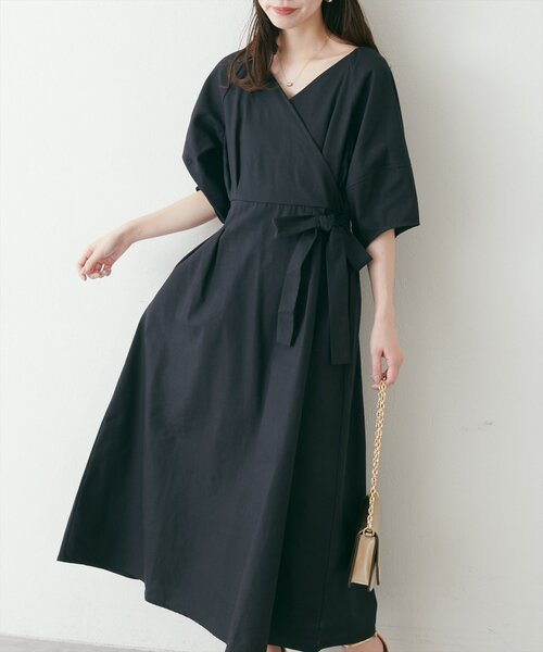 natural couture（ナチュラルクチュール）の「カシュクールランタンワンピース（ワンピース・レディース・ピンク/グリーン/オレンジ/ブラック・FREE/LARGE）」の8枚目の写真