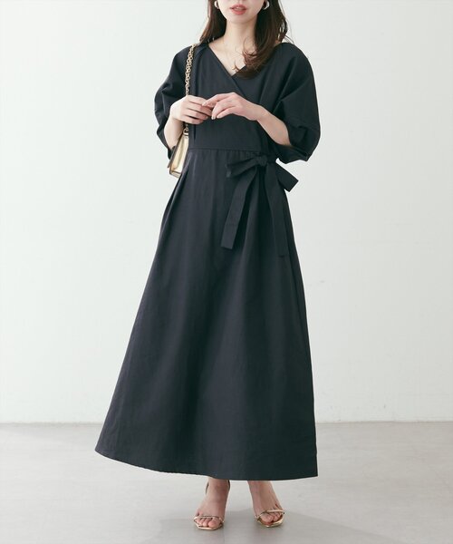 natural couture（ナチュラルクチュール）の「カシュクールランタンワンピース（ワンピース・レディース・ピンク/グリーン/オレンジ/ブラック・FREE/LARGE）」の9枚目の写真