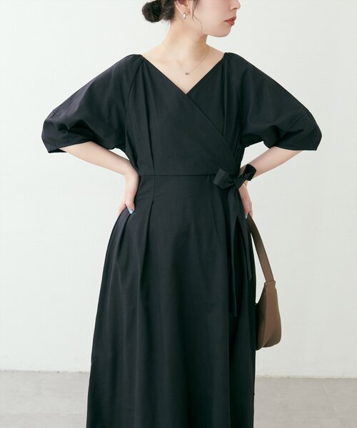 natural couture（ナチュラルクチュール）の「カシュクールランタンワンピース（ワンピース・レディース・ピンク/グリーン/オレンジ/ブラック・FREE/LARGE）」の13枚目の写真