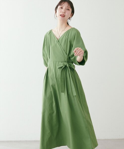 natural couture（ナチュラルクチュール）の「カシュクールランタンワンピース（ワンピース・レディース・ピンク/グリーン/オレンジ/ブラック・FREE/LARGE）」の19枚目の写真