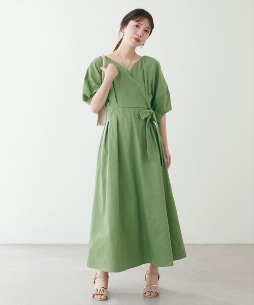 natural couture（ナチュラルクチュール）の「カシュクールランタンワンピース（ワンピース・レディース・ピンク/グリーン/オレンジ/ブラック・FREE/LARGE）」の21枚目の写真