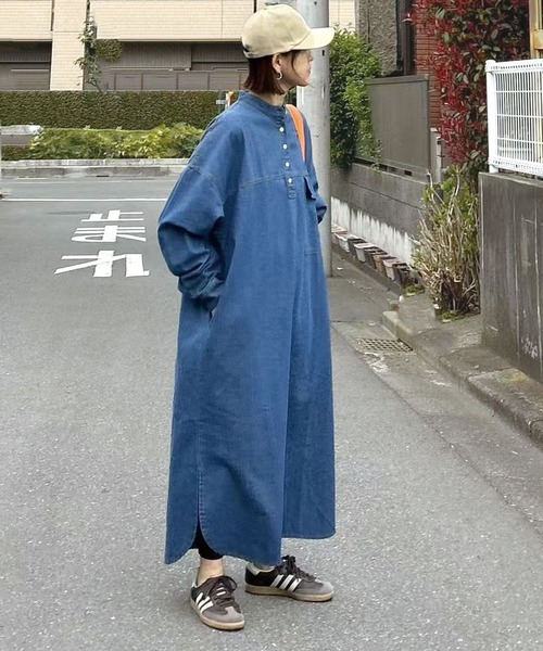 CORNERS by KR（コーナーズバイケーアール）の「【CORNERS by KR】デニムヘンリーネックワンピース（ワンピース・レディース・インディゴブルー/ブルー/ライトブルー/ブラック・L/M）」の4枚目の写真