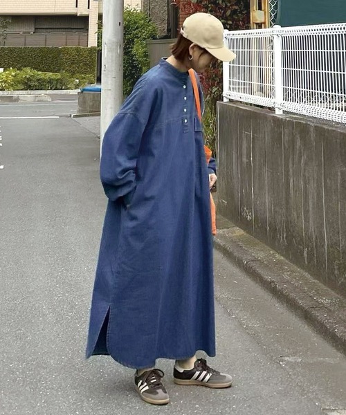 CORNERS by KR（コーナーズバイケーアール）の「【CORNERS by KR】デニムヘンリーネックワンピース（ワンピース・レディース・インディゴブルー/ブルー/ライトブルー/ブラック・L/M）」の11枚目の写真