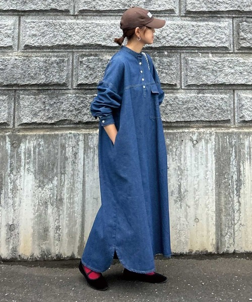 CORNERS by KR（コーナーズバイケーアール）の「【CORNERS by KR】デニムヘンリーネックワンピース（ワンピース・レディース・インディゴブルー/ブルー/ライトブルー/ブラック・L/M）」の5枚目の写真