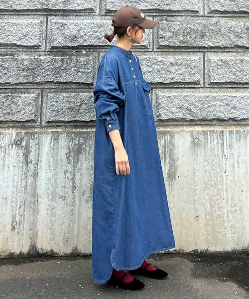 CORNERS by KR（コーナーズバイケーアール）の「【CORNERS by KR】デニムヘンリーネックワンピース（ワンピース・レディース・インディゴブルー/ブルー/ライトブルー/ブラック・L/M）」の6枚目の写真