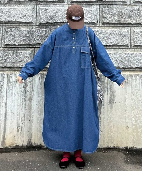 CORNERS by KR（コーナーズバイケーアール）の「【CORNERS by KR】デニムヘンリーネックワンピース（ワンピース・レディース・インディゴブルー/ブルー/ライトブルー/ブラック・L/M）」の7枚目の写真