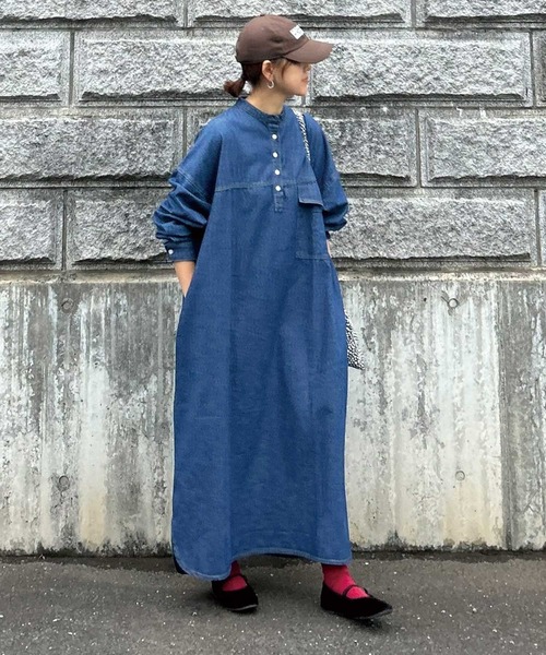 CORNERS by KR（コーナーズバイケーアール）の「【CORNERS by KR】デニムヘンリーネックワンピース（ワンピース・レディース・インディゴブルー/ブルー/ライトブルー/ブラック・L/M）」の9枚目の写真