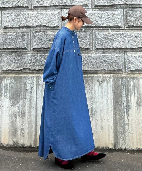 セール】【CORNERS by KR】デニムヘンリーネックワンピース