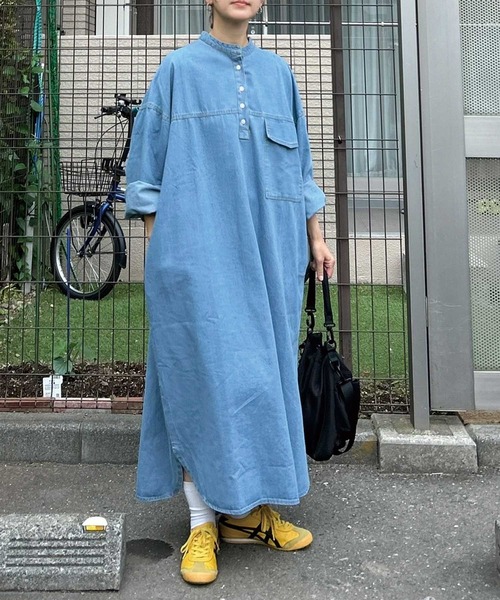 CORNERS by KR（コーナーズバイケーアール）の「【CORNERS by KR】デニムヘンリーネックワンピース（ワンピース・レディース・インディゴブルー/ブルー/ライトブルー/ブラック・L/M）」の15枚目の写真