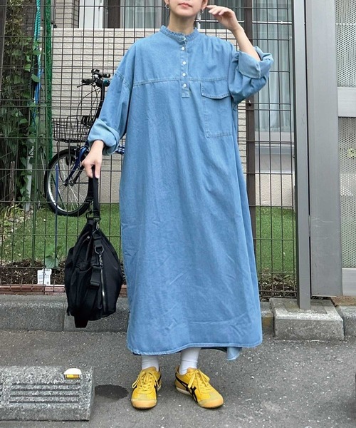 セール】【CORNERS by KR】デニムヘンリーネックワンピース