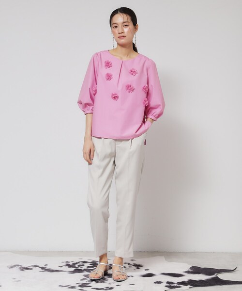 スーナウーナ（SunaUna）/【接触冷感／フラワーモチーフ】パフスリーブブラウス 接触冷感／フラワーモチーフ】パフスリーブブラウス（シャツ/ブラウス