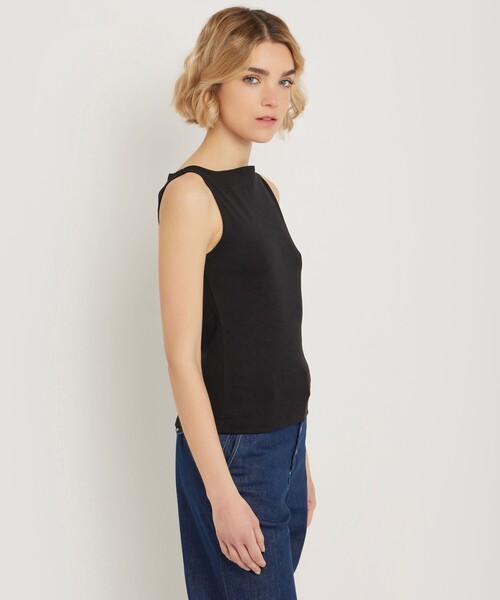 agnes b.(アニエスベー)の「コットン ボートネック ノースリーブ Tシャツ "Leopard"(Tシャツ/カットソー・レディース・ブラック・3/1/2)」の3枚目の写真