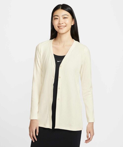 NIKE(ナイキ)の「ナイキ スポーツウェア チル ニット ウィメンズ スリム リブ カーディガン / Nike Sportswear Chill Knit Women's Slim Ribbed Cardigan HJ1244-133 Sail(カーディガン/ボレロ・レディース・クリーム・S/M/L/XL/XS)」の1枚目の写真