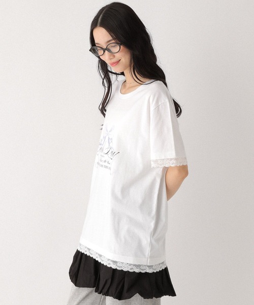 Heather（ヘザー）の「フロントリボンレースTEE　491042（Tシャツ/カットソー・レディース・スミクロ/オフホワイト/グレー・FREE）」の5枚目の写真