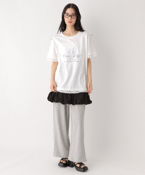 Heather（ヘザー）の「フロントリボンレースTEE　491042（Tシャツ/カットソー・レディース・スミクロ/オフホワイト/グレー・FREE）」の7枚目の写真