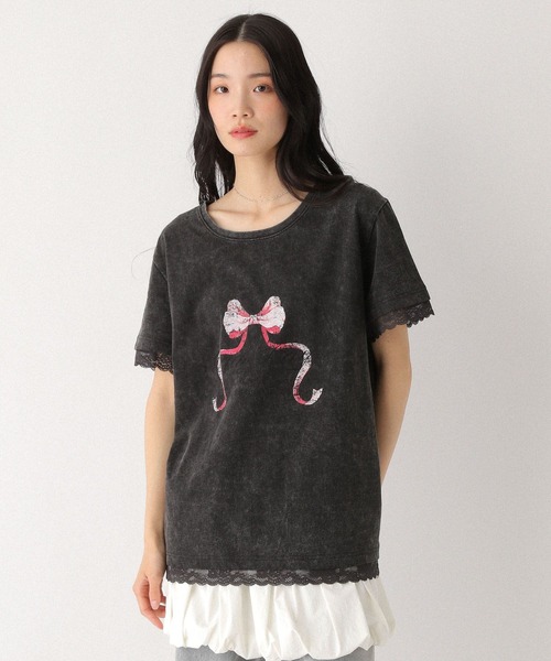 Heather（ヘザー）の「フロントリボンレースTEE　491042（Tシャツ/カットソー・レディース・スミクロ/オフホワイト/グレー・FREE）」の18枚目の写真