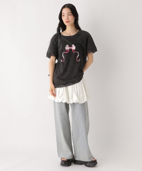 Heather（ヘザー）の「フロントリボンレースTEE　491042（Tシャツ/カットソー・レディース・スミクロ/オフホワイト/グレー・FREE）」の20枚目の写真