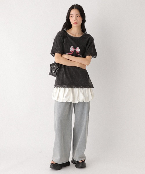 Heather（ヘザー）の「フロントリボンレースTEE　491042（Tシャツ/カットソー・レディース・スミクロ/オフホワイト/グレー・FREE）」の21枚目の写真