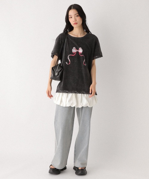 Heather（ヘザー）の「フロントリボンレースTEE　491042（Tシャツ/カットソー・レディース・スミクロ/オフホワイト/グレー・FREE）」の22枚目の写真