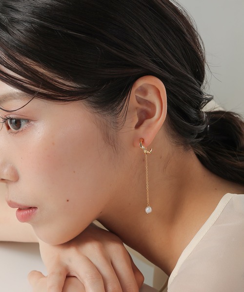 ツイストフープ ロングチェーン パール ピアス 結婚式