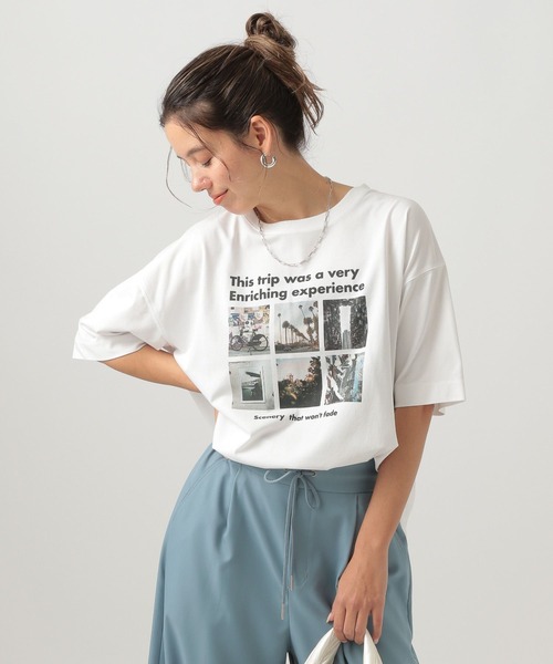 BAYFLOW（ベイフロー）の「フォトプリントワイドＴ（Tシャツ/カットソー・レディース・ラベンダー/ホワイト/グレイッシュベージュ/ブルー/オフホワイト・FREE）」の16枚目の写真