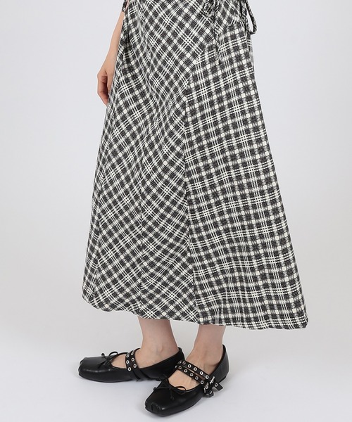 【Cider】ボートネック バックレス ミディ ワンピース☆関送込☆ セール】side open check one piece（ワンピース）｜SUWDEE