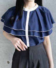 CLEAR BASIC | ダブルケープ配色ブラウス[オフィスカジュアル 着回し抜群 大人]≪2025SS新作≫(シャツ/ブラウス)