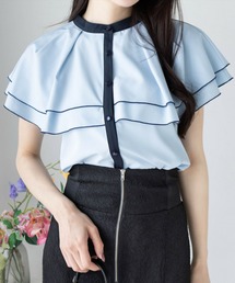 CLEAR BASIC | ダブルケープ配色ブラウス[オフィスカジュアル 着回し抜群 大人]≪SS新作≫(シャツ/ブラウス)