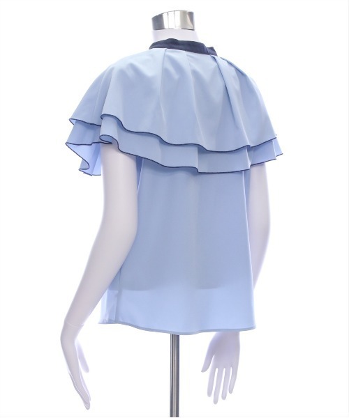 CLEAR BASIC（クリアベーシック）の「ダブルケープ配色ブラウス[オフィスカジュアル 着回し抜群 大人]≪SS新作≫（シャツ/ブラウス・レディース・ネイビー/オフホワイト/サックスブルー・F）」の14枚目の写真