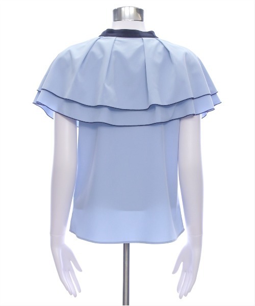 CLEAR BASIC（クリアベーシック）の「ダブルケープ配色ブラウス[オフィスカジュアル 着回し抜群 大人]≪SS新作≫（シャツ/ブラウス・レディース・ネイビー/オフホワイト/サックスブルー・F）」の13枚目の写真