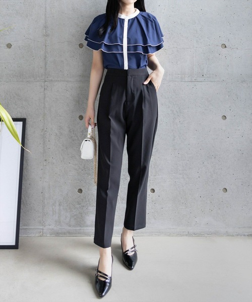 CLEAR BASIC（クリアベーシック）の「ダブルケープ配色ブラウス[オフィスカジュアル 着回し抜群 大人]≪SS新作≫（シャツ/ブラウス・レディース・ネイビー/オフホワイト/サックスブルー・F）」の7枚目の写真