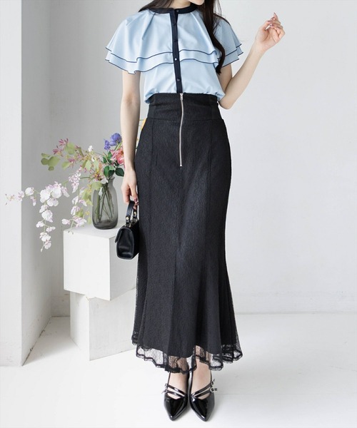 CLEAR BASIC（クリアベーシック）の「ダブルケープ配色ブラウス[オフィスカジュアル 着回し抜群 大人]≪SS新作≫（シャツ/ブラウス・レディース・ネイビー/オフホワイト/サックスブルー・F）」の6枚目の写真