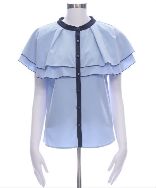 CLEAR BASIC（クリアベーシック）の「ダブルケープ配色ブラウス[オフィスカジュアル 着回し抜群 大人]≪SS新作≫（シャツ/ブラウス・レディース・ネイビー/オフホワイト/サックスブルー・F）」の8枚目の写真