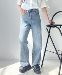 ●ダブルボタンアレンジ ワイドストレートデニムパンツ