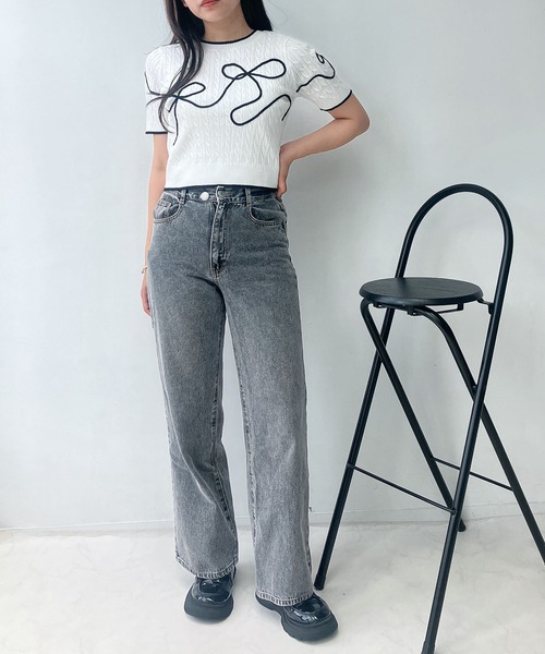 AS KNOW AS plus（アズノゥアズプラス）の「●ダブルボタンアレンジ ワイドストレートデニムパンツ（デニムパンツ・レディース・ブラック系その他/ブラック系/ブルー系その他/サックスブルー系・FREE）」の11枚目の写真