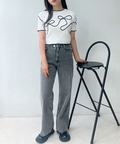 AS KNOW AS plus（アズノゥアズプラス）の「●ダブルボタンアレンジ ワイドストレートデニムパンツ（デニムパンツ・レディース・ブラック系その他/ブラック系/ブルー系その他/サックスブルー系・FREE）」の10枚目の写真