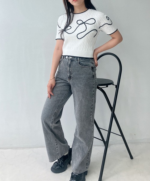 AS KNOW AS plus（アズノゥアズプラス）の「●ダブルボタンアレンジ ワイドストレートデニムパンツ（デニムパンツ・レディース・ブラック系その他/ブラック系/ブルー系その他/サックスブルー系・FREE）」の9枚目の写真