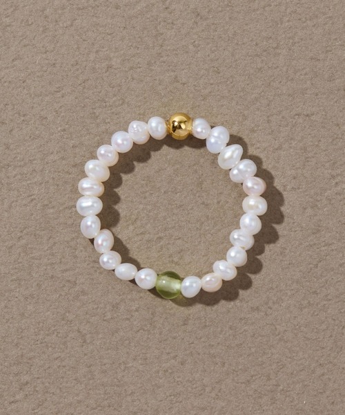JUPITER(ジュピター)の「淡水パール×天然石リング/ゴム仕様/金属アレルギー対応/ニッケルフリー<動画あり>(リング・レディース・グレー/ブラウン/グリーン/ピンク/パープル・FREE)」の3枚目の写真