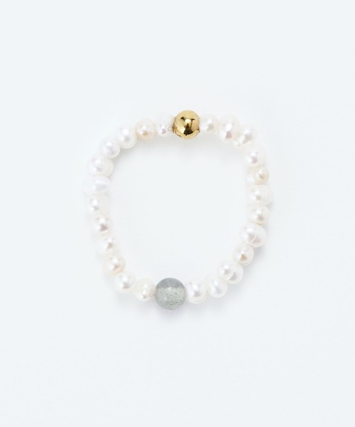 JUPITER(ジュピター)の「淡水パール×天然石リング/ゴム仕様/金属アレルギー対応/ニッケルフリー<動画あり>(リング・レディース・グレー/ブラウン/グリーン/ピンク/パープル・FREE)」の9枚目の写真