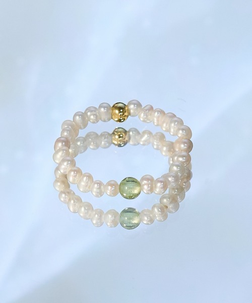 JUPITER(ジュピター)の「淡水パール×天然石リング/ゴム仕様/金属アレルギー対応/ニッケルフリー<動画あり>(リング・レディース・グレー/ブラウン/グリーン/ピンク/パープル・FREE)」の14枚目の写真