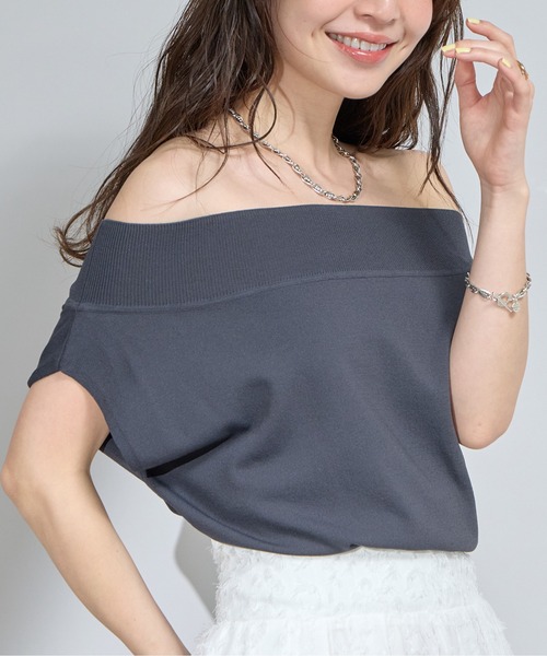 La boutique BonBon　クールタッチUVオフショルフレンチニット 最強美人見え】クールタッチUVオフショルフレンチニット（ニット