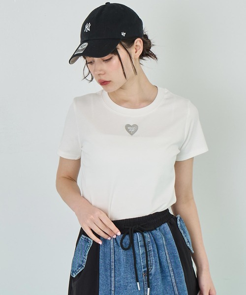 ANAP（アナップ）の「同色トーンハート刺繍Tシャツ（Tシャツ/カットソー・レディース・グレー/ブラック/ホワイト・FREE）」の18枚目の写真