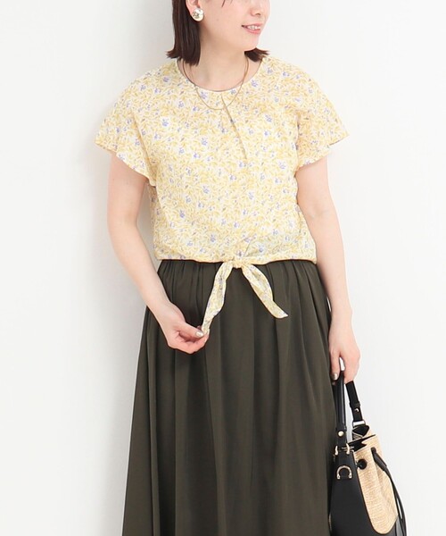 NOLLEY'S LIGHT(ノーリーズライト)の「コットンローンプリントフロントリボンブラウス(シャツ/ブラウス・レディース・グリーン系その他3/イエロー系その他・38)」の1枚目の写真