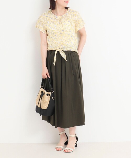 NOLLEY'S LIGHT(ノーリーズライト)の「コットンローンプリントフロントリボンブラウス(シャツ/ブラウス・レディース・グリーン系その他3/イエロー系その他・38)」の6枚目の写真