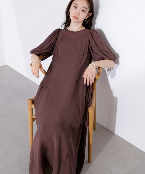 N.（N. Natural Beauty Basic）（エヌエヌナチュラルビューティーベーシック）の「【PS/低身長サイズ】シアーパフスリーブワンピース（ワンピース・レディース・ブラウン/ピンク/ブラック・MEDIUM/P/S）」の3枚目の写真